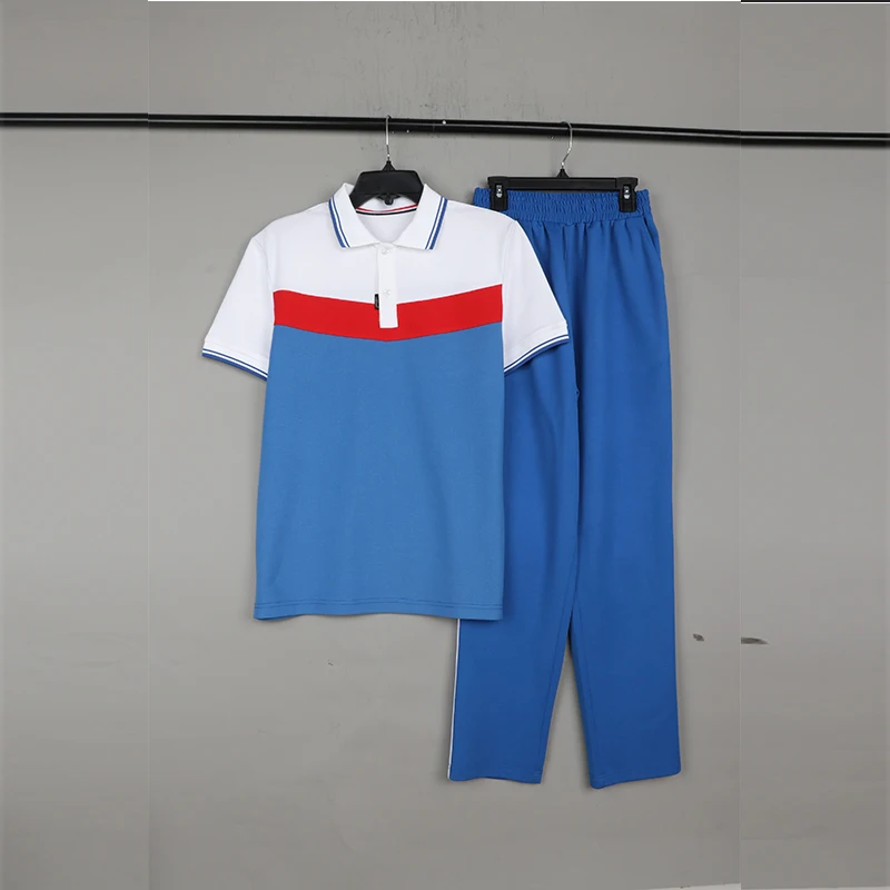 Wholesale Cotton Polyester Elementary   High School Uniforms Short sleeve T shirt Long pants sets Tracksuit Kids Sports Wear
