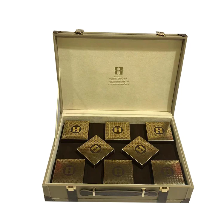 Vintage PU Leather Handmade Retro Suitcase Classical Luggage Old Style Box Steamer Trunk Luggage Moon cake gift box