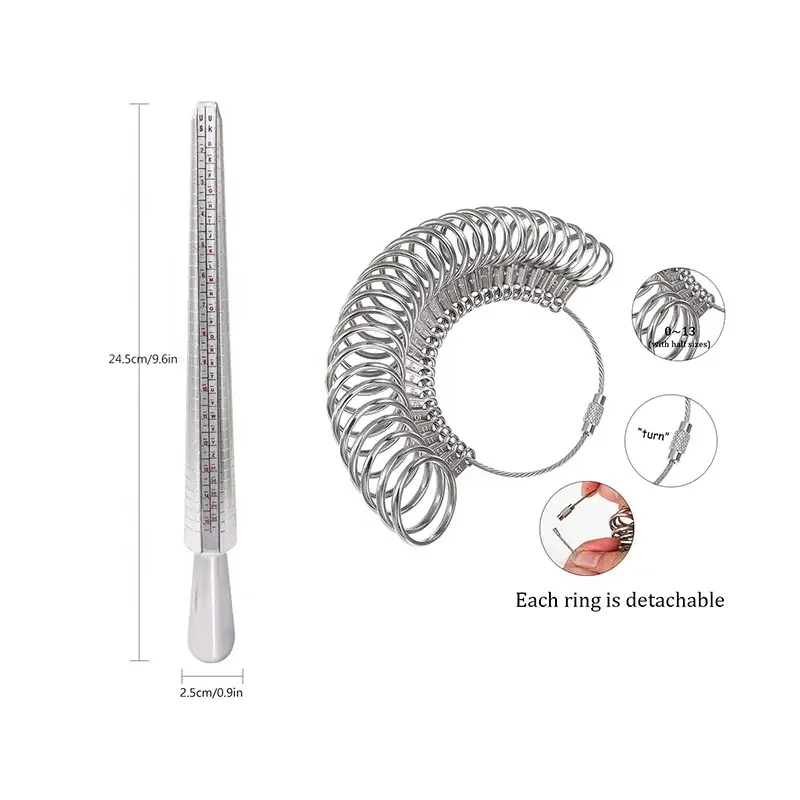 UKUS Aluminum Jewelry Shaft Rod Ring Hand Inch size Screening tool 0-13 US yard British degree measuring ring