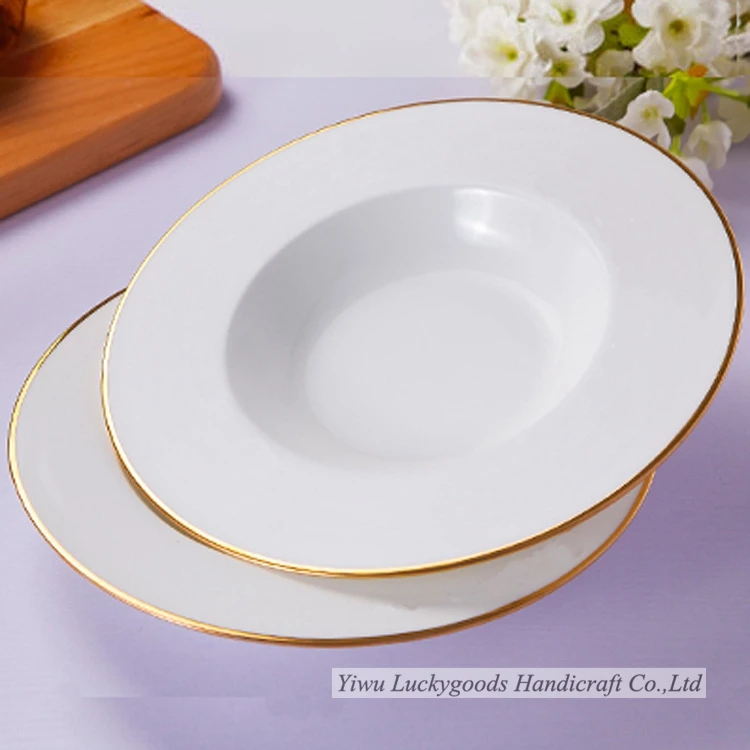 LK20191109-7 gold rimed porcelain charger plate white color wedding occassion pizza plate set for wholesale