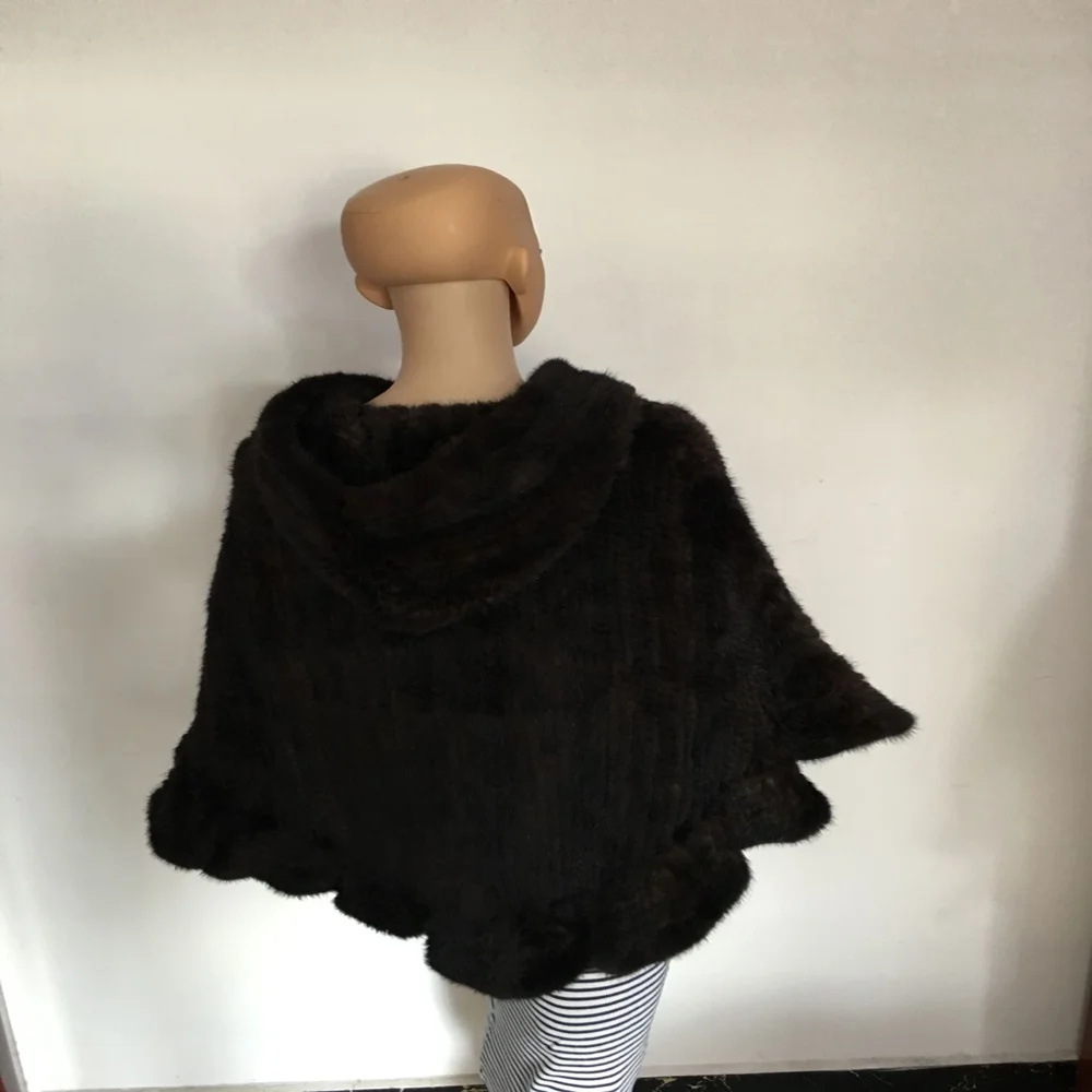 Luxury Knitted Mink Fur Cape / Wholesale price Mink Fur Shawl