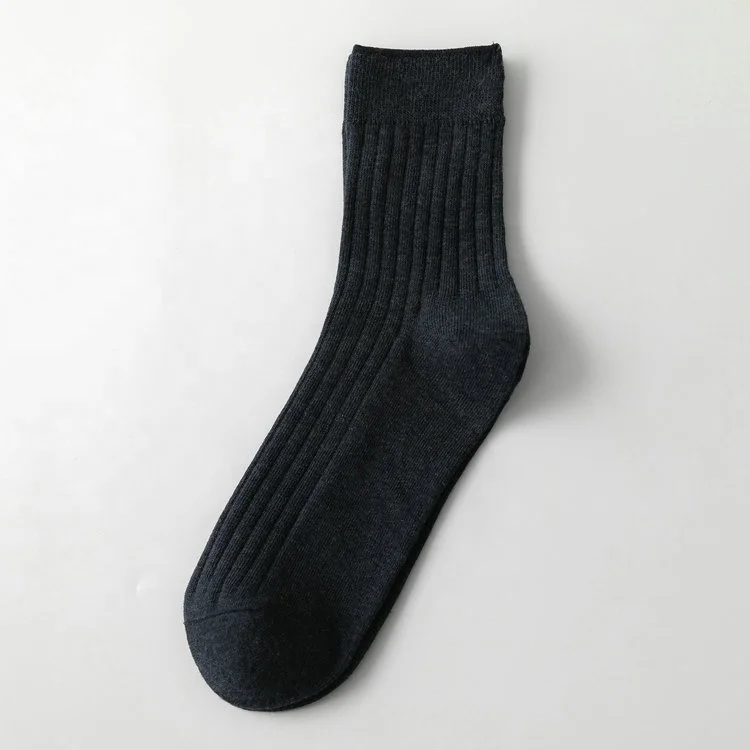 Wholesale Fashionable Plain Black White Brown Ribbed Dress Socks Men 100 Organic Cotton Crew Socks