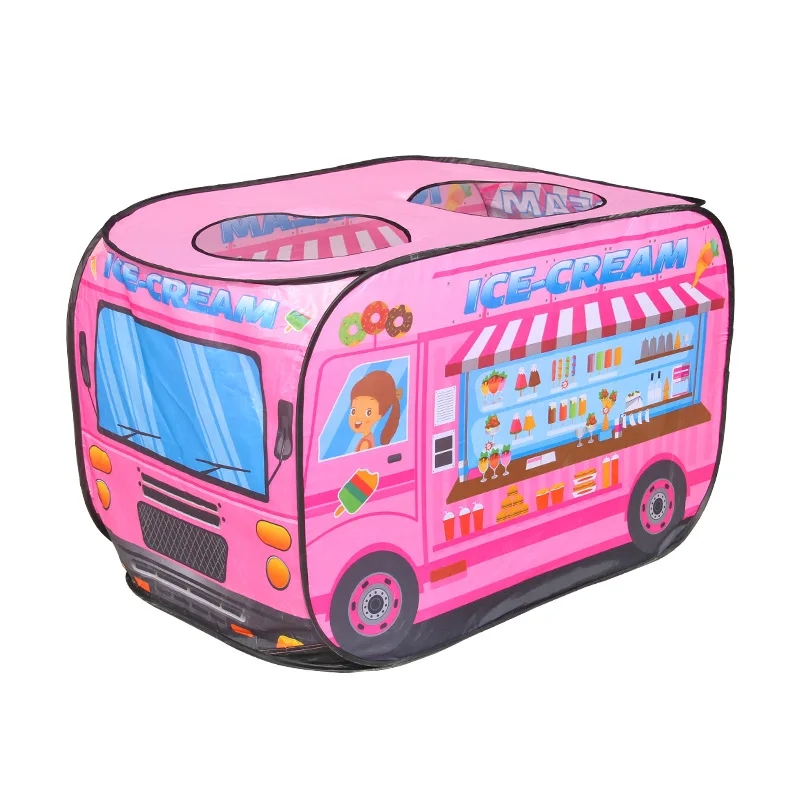 Hot Selling Children Folding Indoor Pop Up Ice-cream Bus Camping Play Tent Toy