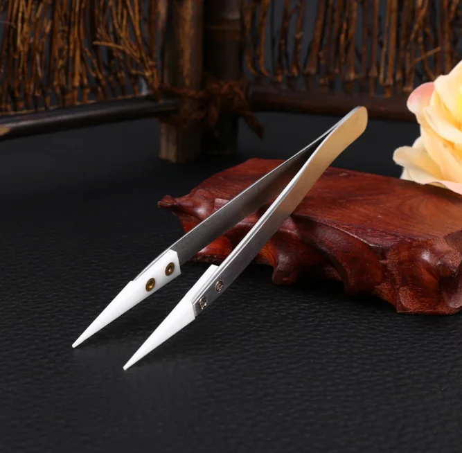 Ceramic Heat Resistant Tweezers Durable Stainless Steel Non Conductive Ceramic Pointed Tip Forceps DIY Tools Hand Tool