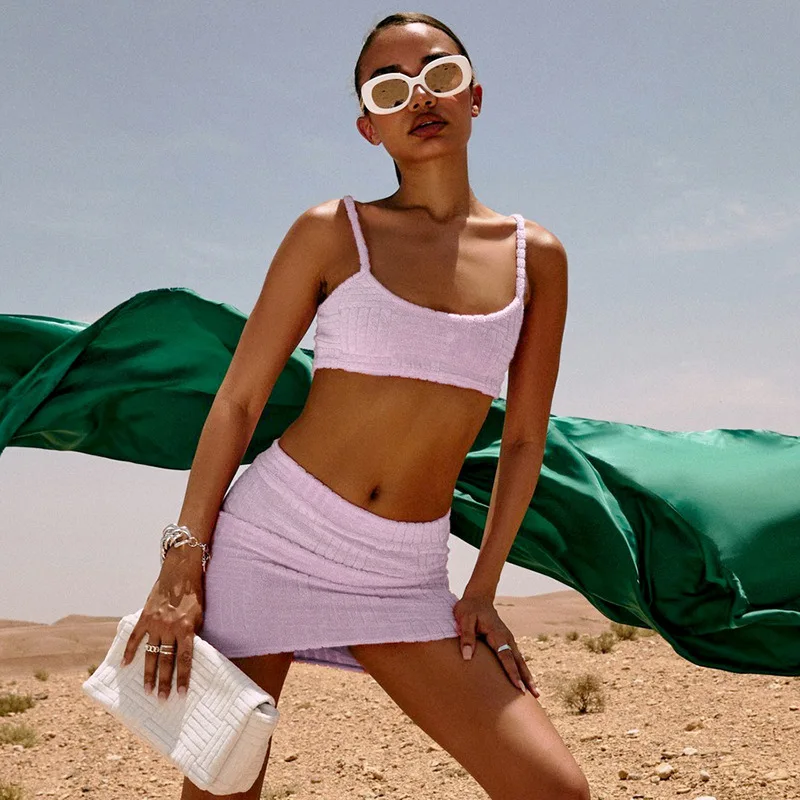 Crop top and skirt sets women 2 piece outfit summer hot girls teo piece outfits set wholesale women boutique clothing 2022