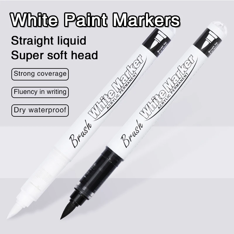 Black and White Soft Brush Tip Permanent Acrylic Paint Pens for  Drawing