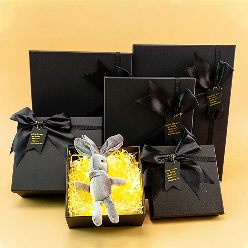 Лучший производитель, рождественские подарочные наборы, Рождественская Подарочная коробка, черная Рождественская картонная коробка, необычная упаковочная коробка с бантом для дня рождения подруге