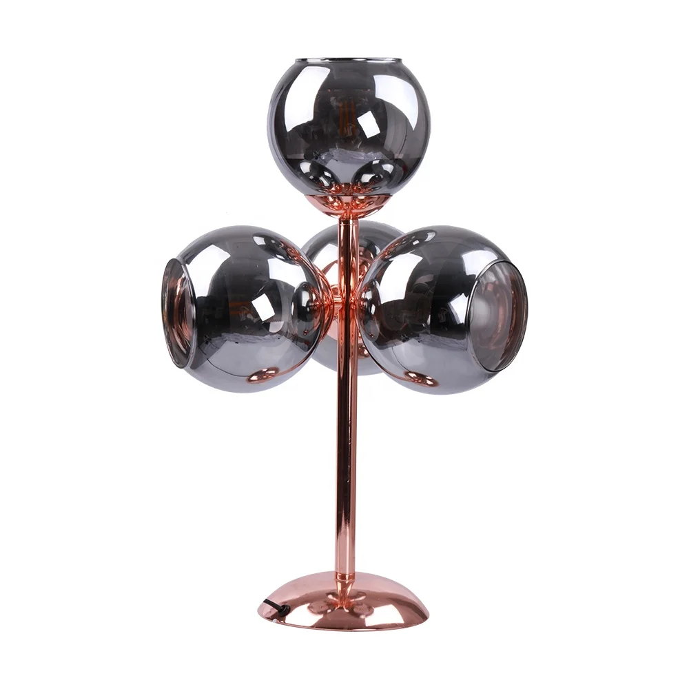 
High quality bed side Led home decor selling Living room Modern glass ball thread red copper metal table lamp 