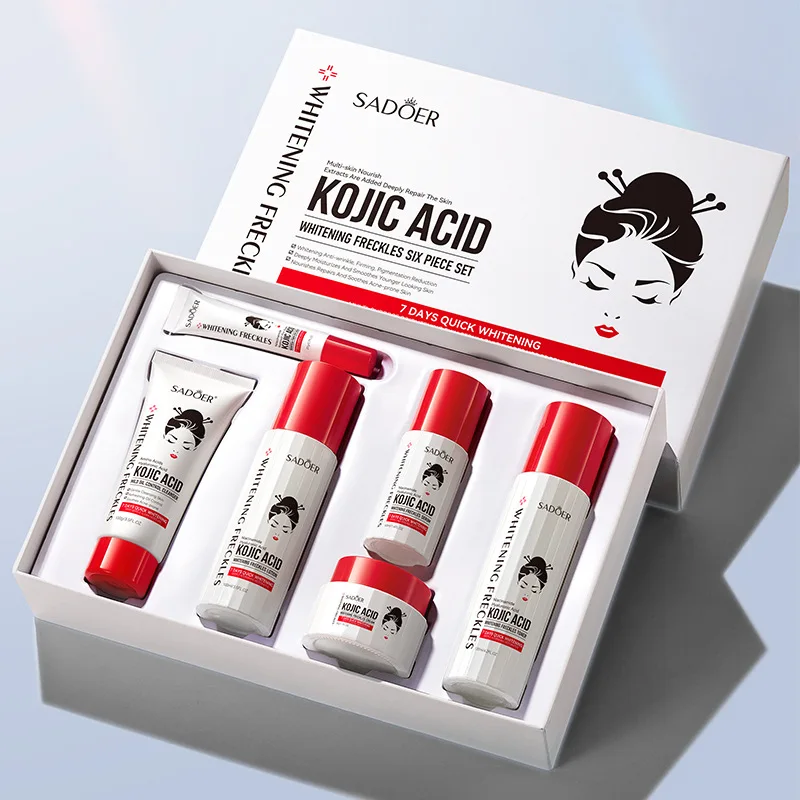 OEM SADOER Custom Kojic Acid Whitening Freckles 6-piece set Wholesale Face Beauty Products Organic Soothing Repair Skin Care Set