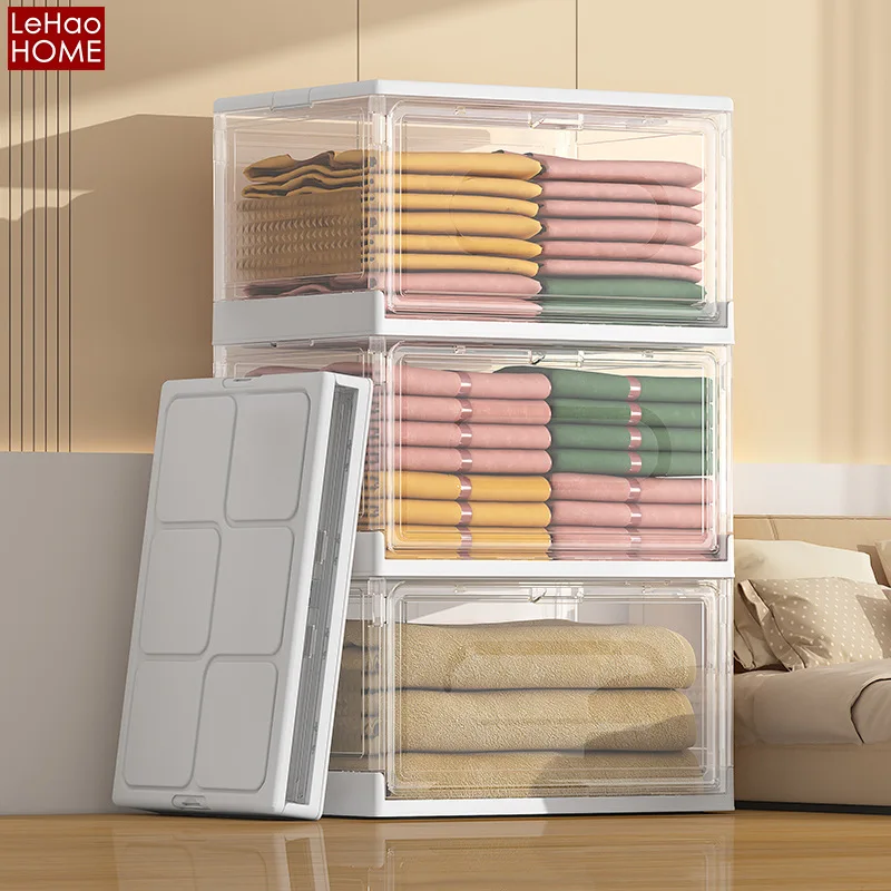 Space-Saving Transparent Plastic Folding Shoe Box Rack Side Opening Shoe Drawer Cabinet Stackable Clear Combination  shoe case