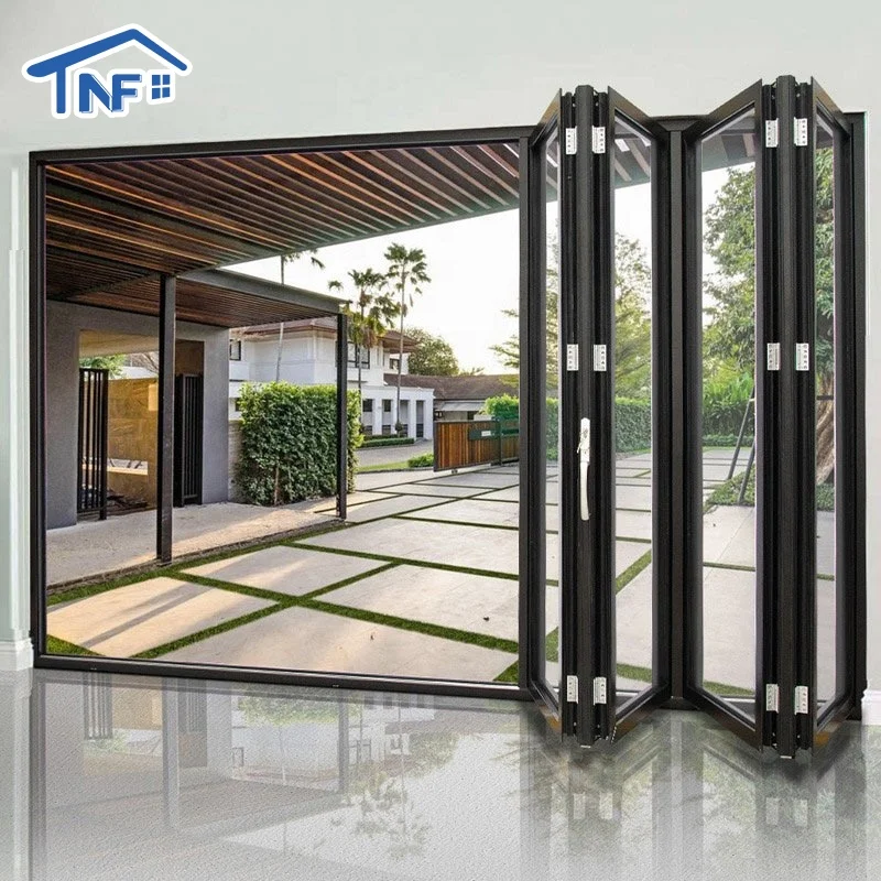 Aluminium 4 Panel Clear Glass Exterior Bifolding Door Germany Imported Hardware Folding Glass Door