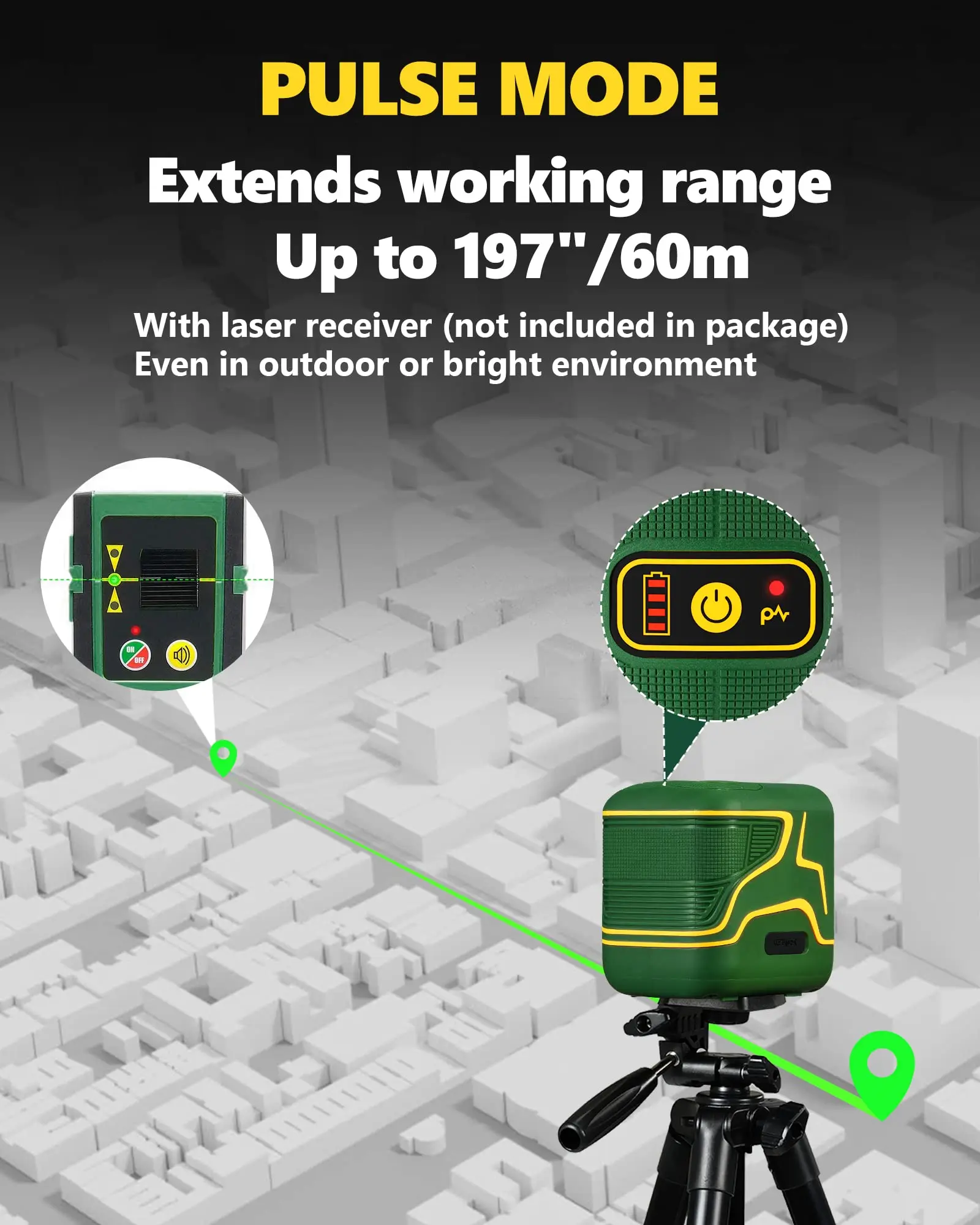 Beam Self-leveling Cross Line Rechargeable 100ft Green Industrial Battery & Type-c Rechargeable 4 in 1 Laser Level 100ft/30m