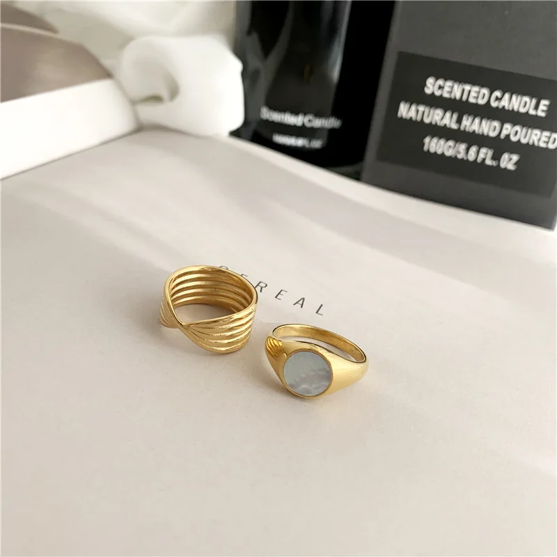 Geometric brass ring gold plated non tarnish jewelry fashion korean jewelry 2022 trendy dainty vintage gold rings for women