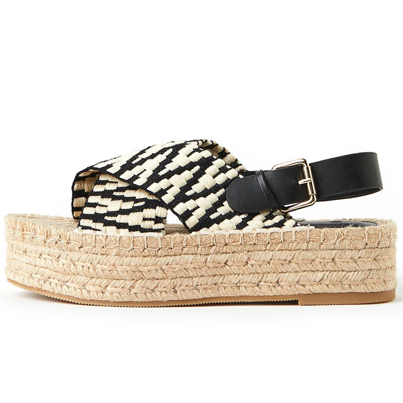 Wholesale Sandalias Planas Summer Fashion Casual Fancy Comfort Cross Strap Simple Roman Jute Flat Wedge Sandals