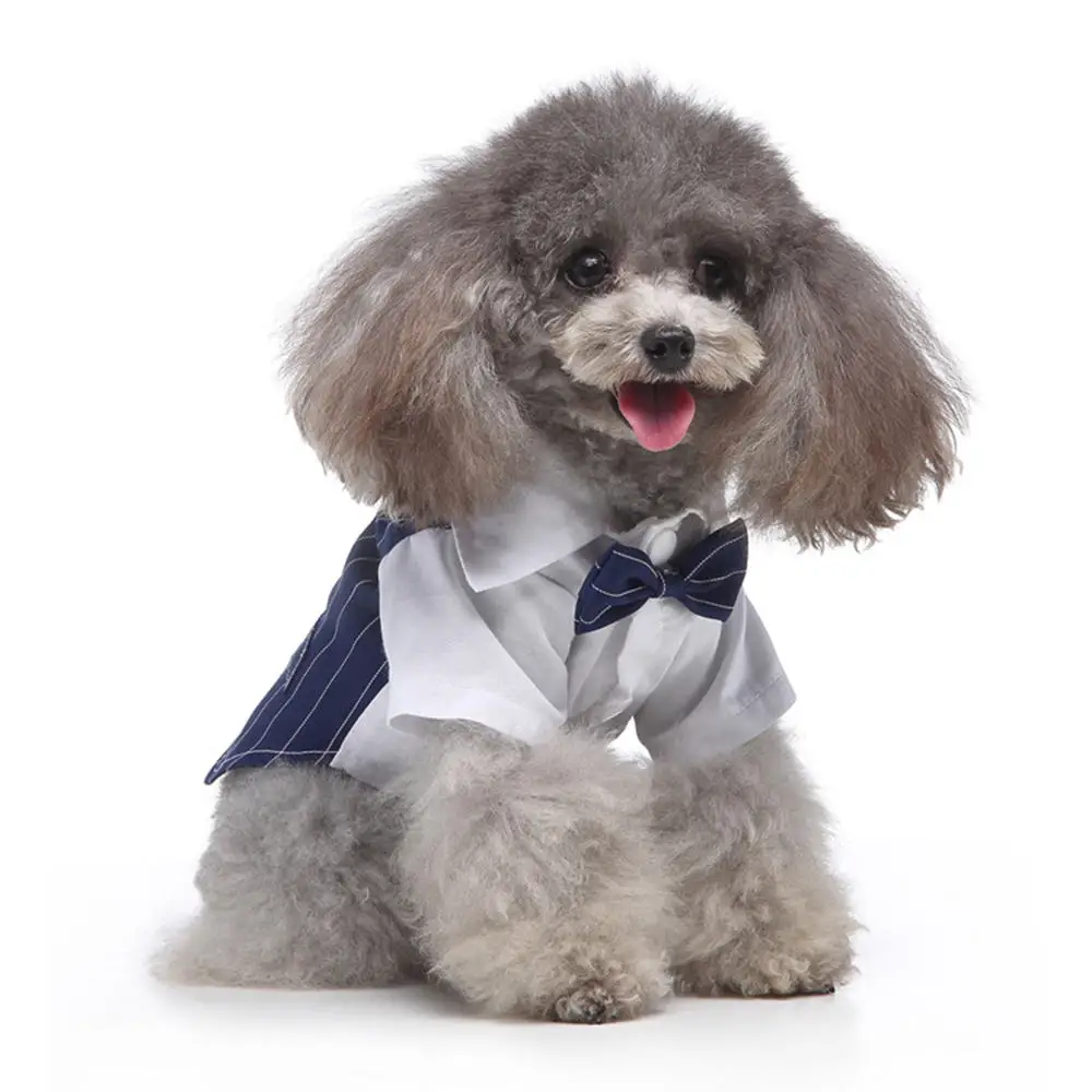 Wholesale Puppy Small Male Dog or Cat Stylish Suit Bow Tie Clothes Wedding Blazer Shirt Formal Tuxedo with Black Tie