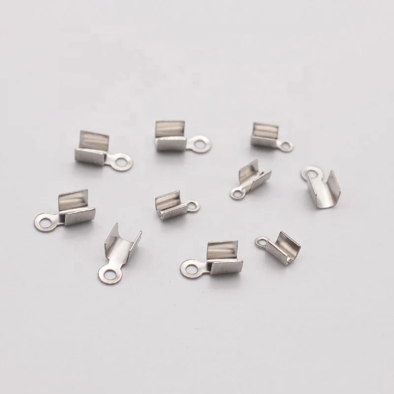 BSCI AUDIT factory stainless steel fold over cord ends terminators crimp end for leather 3mm