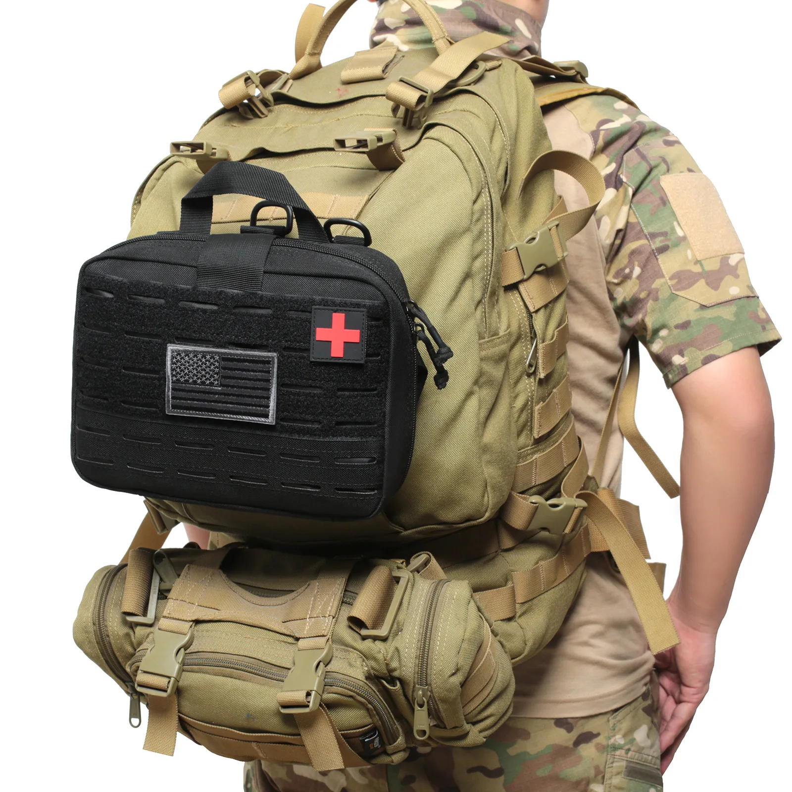 Unisex Tactical First Aid Kit Pouch Quick Draw Flip Emergency EMT Bag Outdoor Hunting CS Paintball Oxford Tactical Backpack