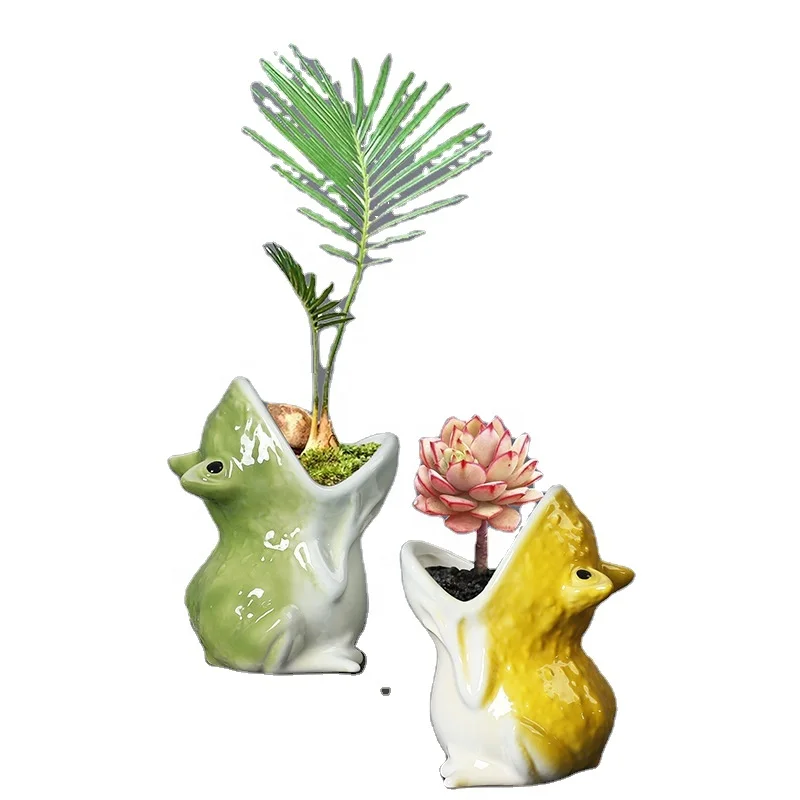 Ceramic Cute Animal Frog Shaped Succulent Cactus Flower Pot Outdoor Garden Decor Mini Indoor Plant Pots Small Plant Pot