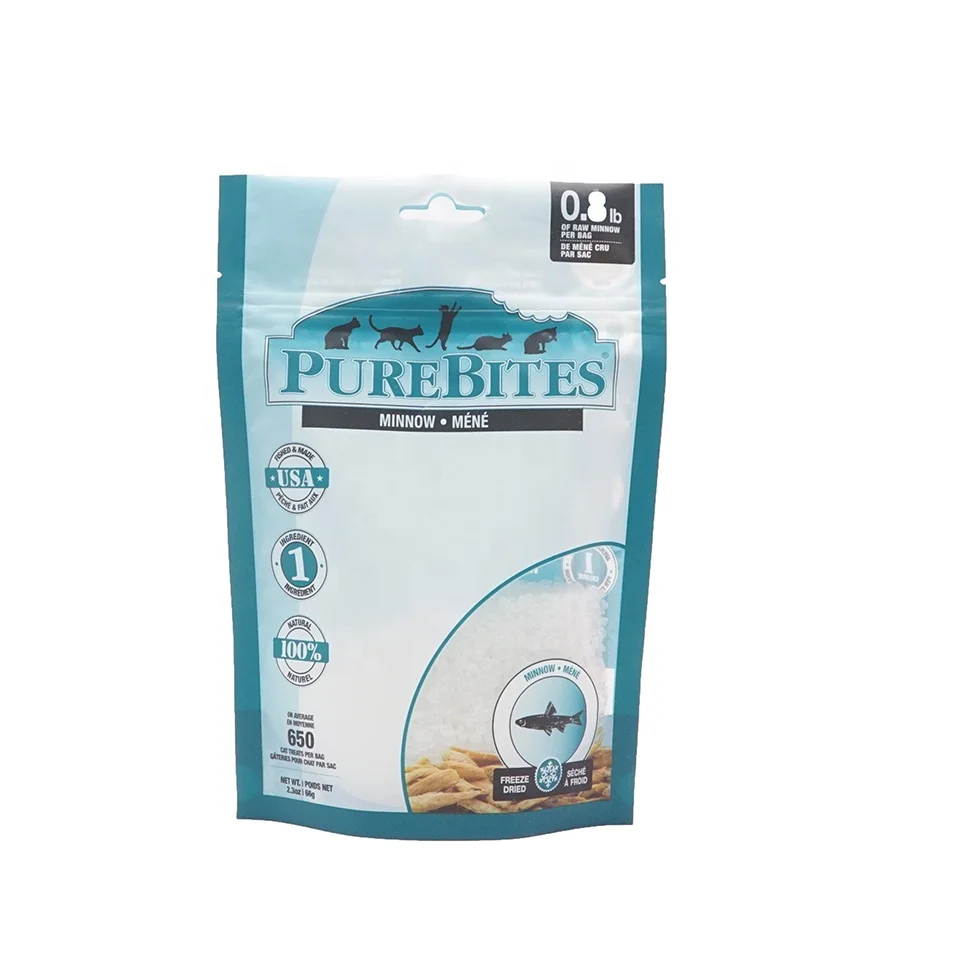 Custom pet food plastic dog treat packaging dog shrimp seafood feed bag with window
