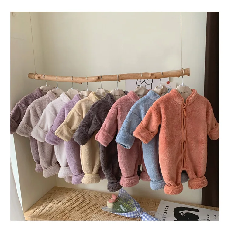 Wholesale newborn infant baby boys girls 0-12M lamb warm jumpsuits multi-color thickened little girls rompers pajamas