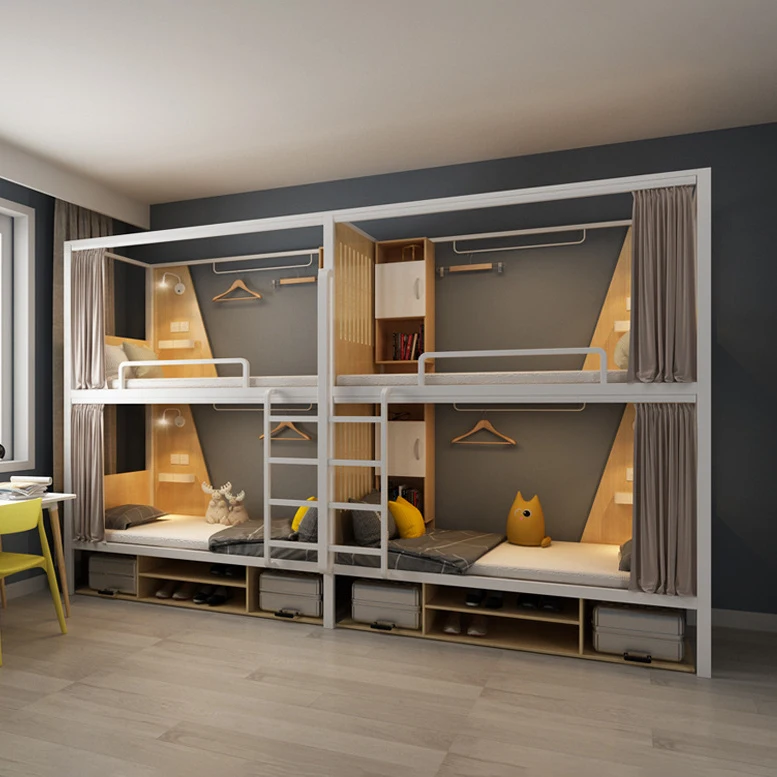 Double Decker Steel Bunk Bed Manufacturer Custom Design Hostel Bunk Beds Adult Student Hostel Apartment Steel Bunk Beds