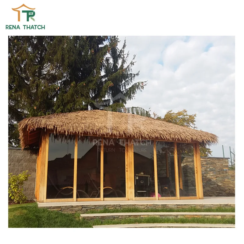 Fire resistant plastic straw thatch roof umbrella artificial palm reed thatch roof materials