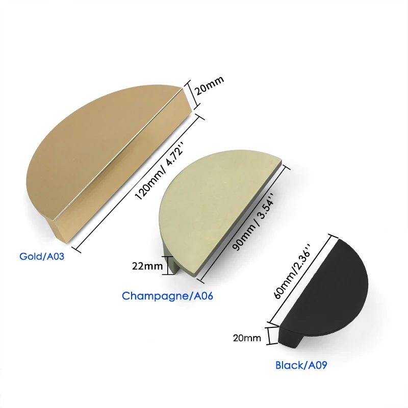 OEM drawer door gold half moon pull handles kitchen cabinet knobs Furniture door knob for dresser cupboard wardrobe hardware