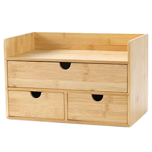 Modern Simple Bamboo Wooden Desk Tabletop Drawer Storage Organizer Box For Office Home Organization