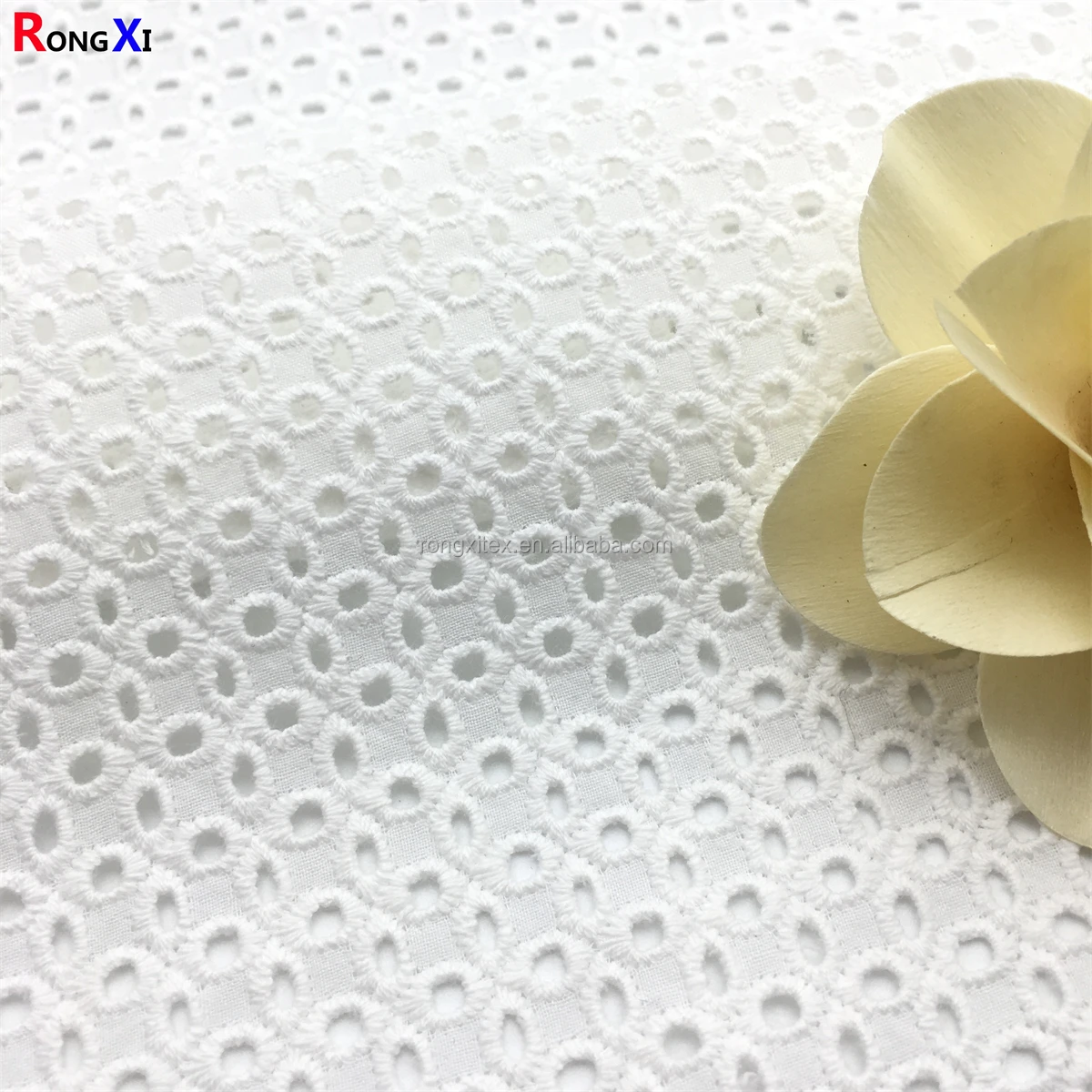 sales china wholesale  RXF0532 Professional 100% Cotton Soft Comfortable with holes Embroidery white Lace Fabric for Clothing