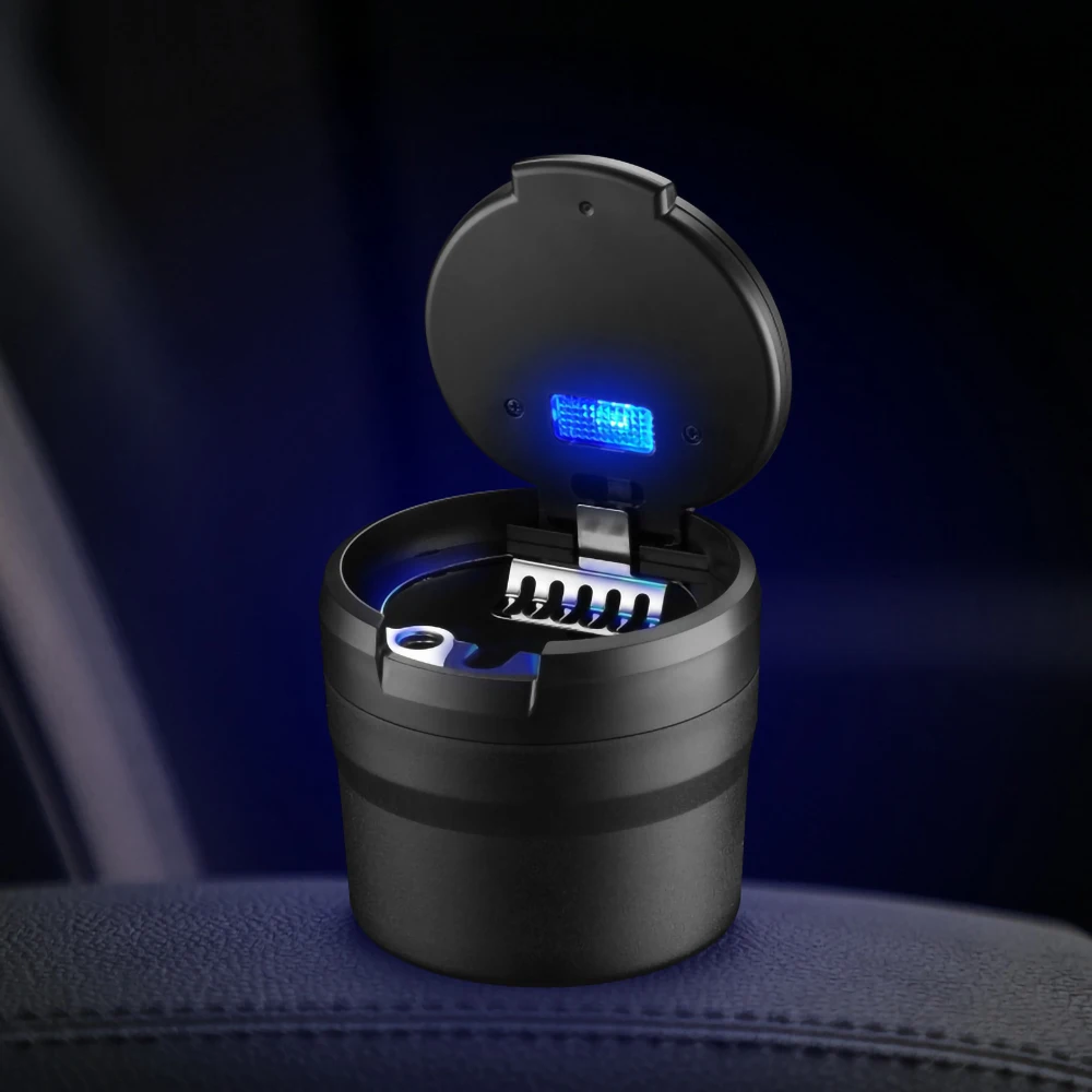 2024 Wholesale New Arrival Mini Automatic Flip Cover Car Ashtray Creative Double Smoking Holes Ashtray With LED Light