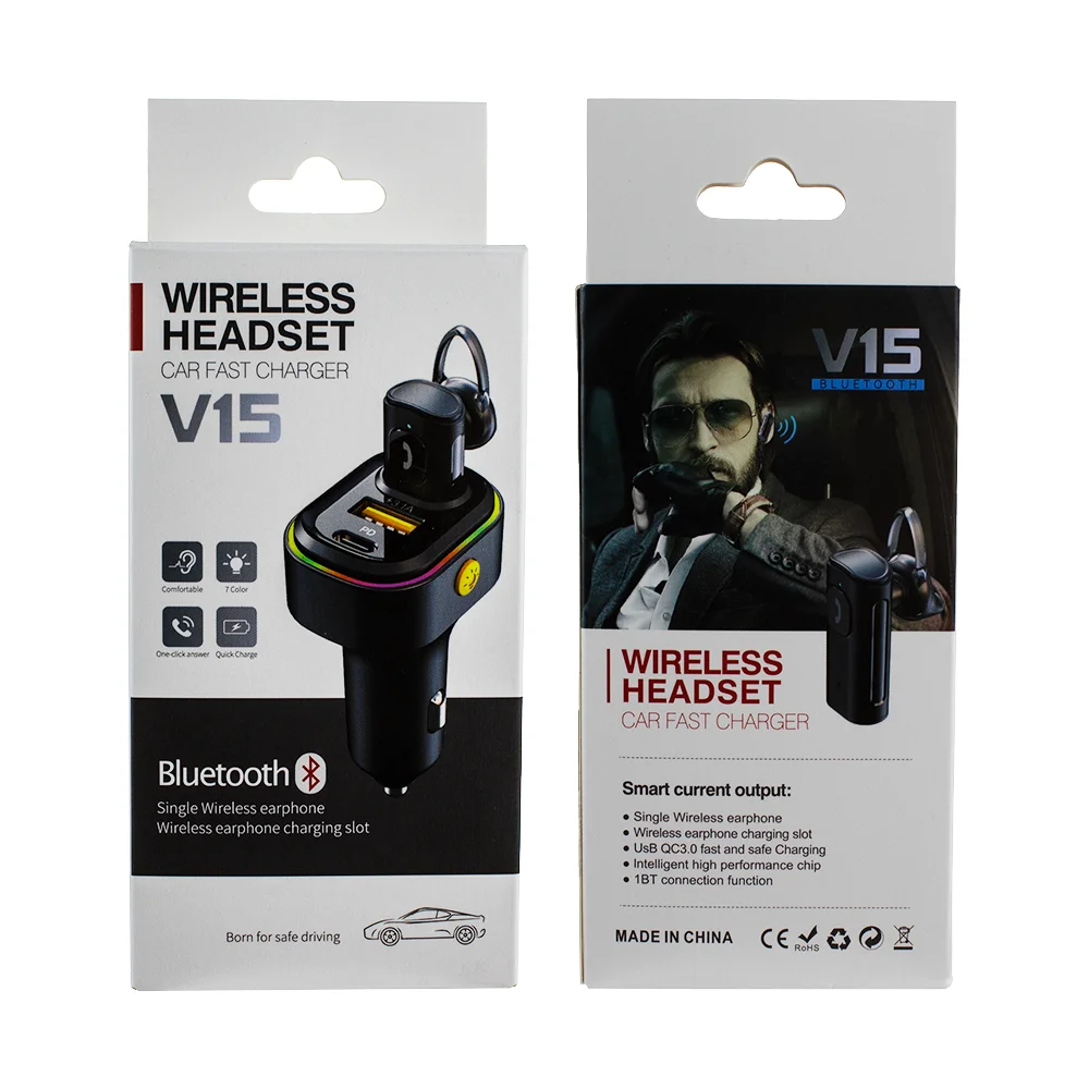 2 in 1 PD 25W car fast charger USB QC3.0 fast charging with bluetooth single Wireless headset and colorful light