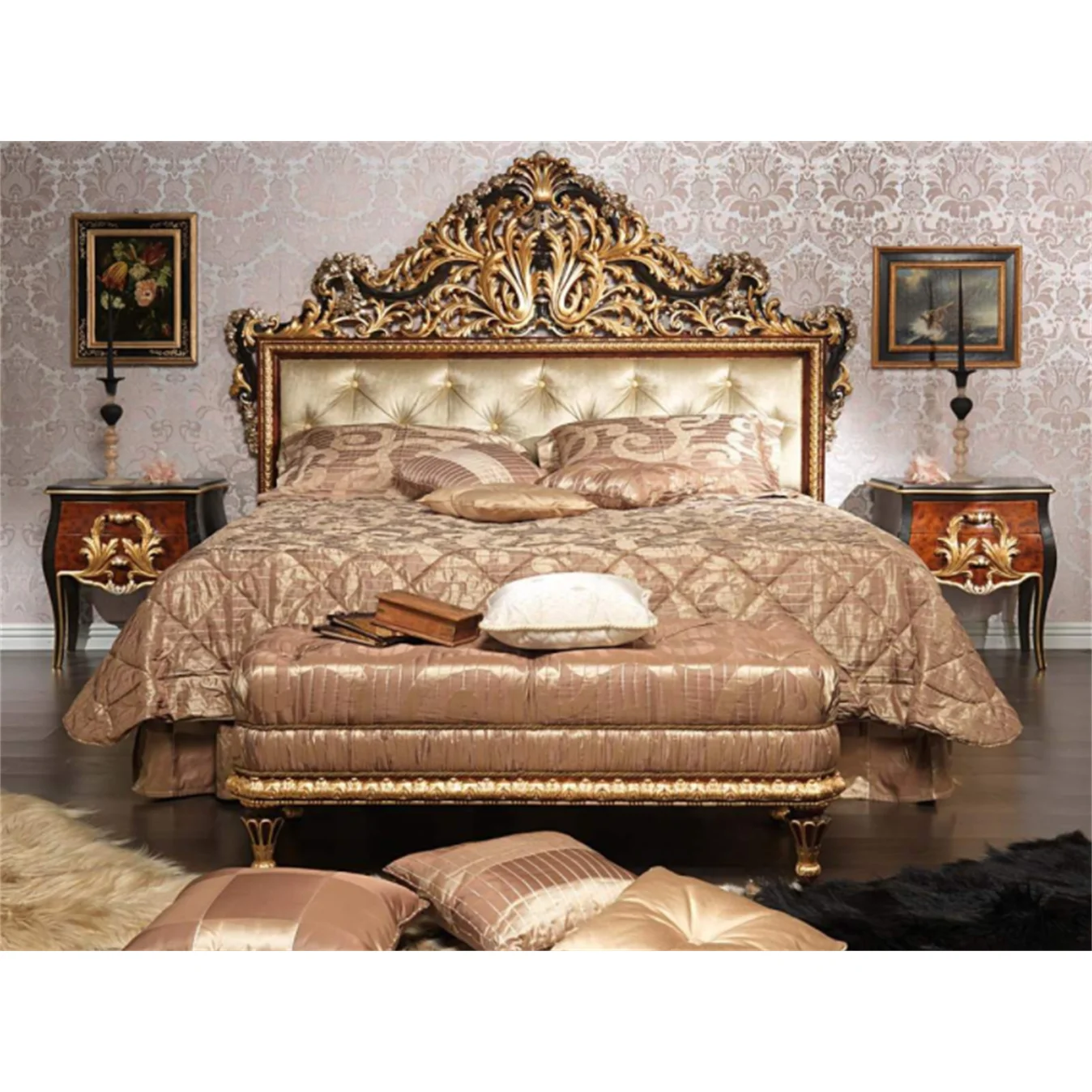 CBMmart Custom Design Handcrafted Italian Classical Royal Furniture Antique Gold Bedroom Sets