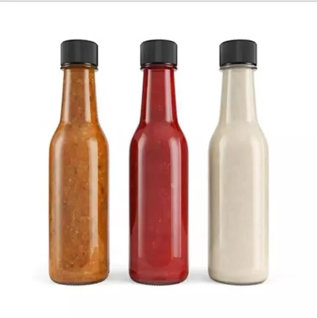 Clear 90ml 150ml  5oz Woozy Bottles Glass Hot Sauce Tomato Soy Sauce Bottles Vinegar Oil Bottle Cooking with Plastic Lid