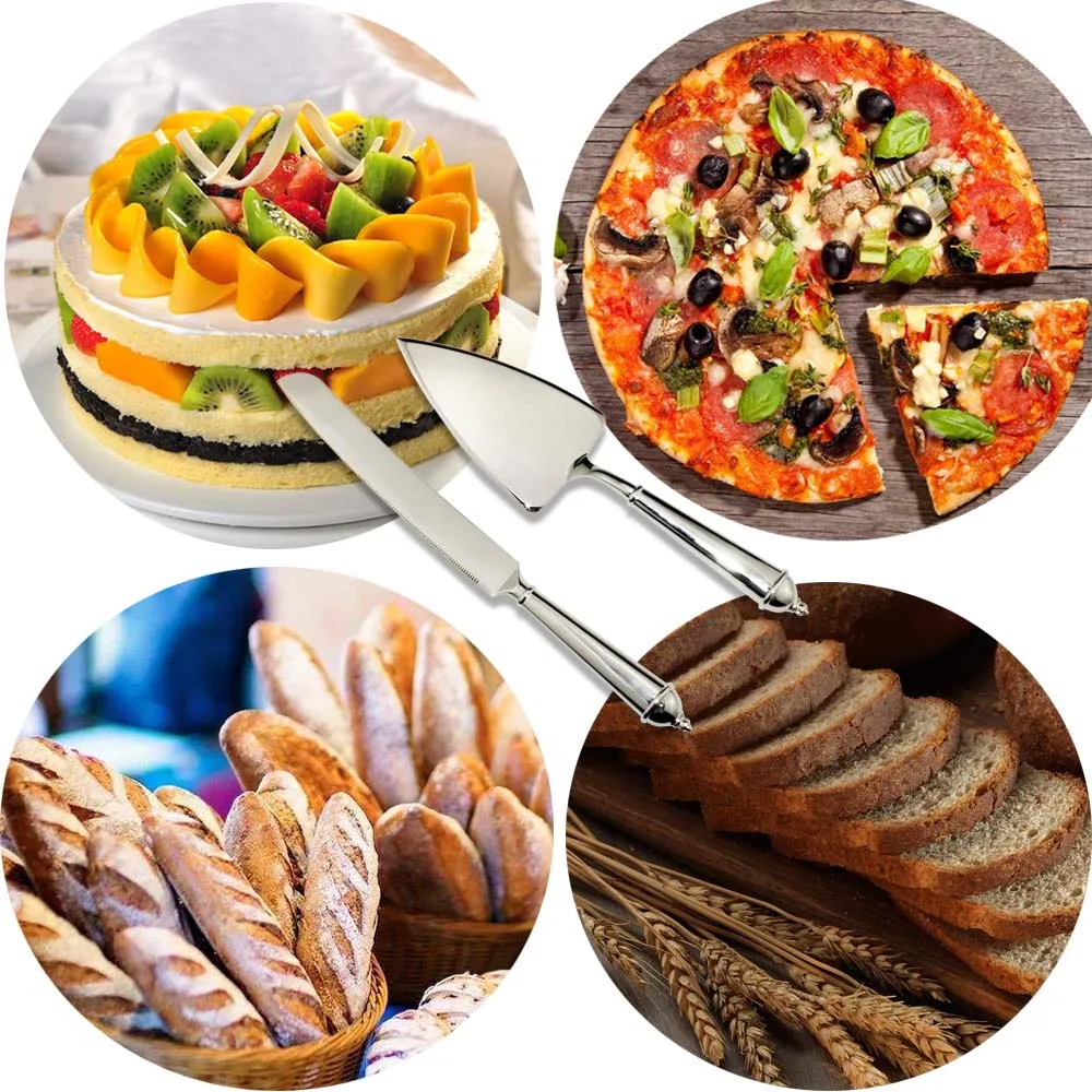 
wholesale custom metal pizza spatula pie pastry shovel serrated edge bread slicer decorating wedding cake server and knife sets 