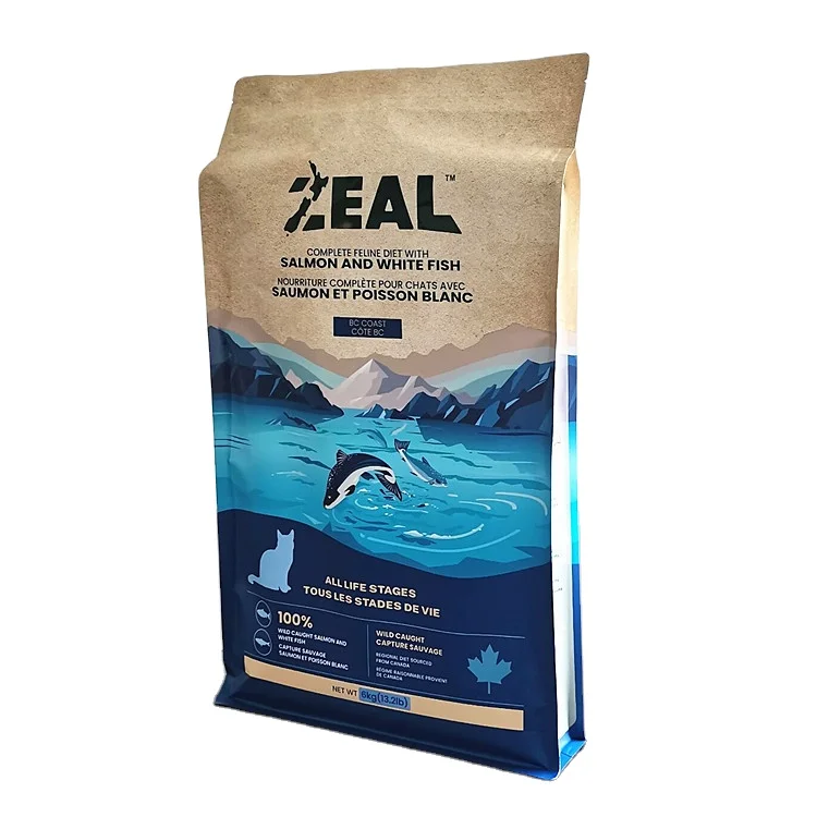 Food Grade Packaging Custom Pouch Aluminum Foil Pet Food Bag Packaging Flat Bottom Bag Side With Zipper And Valve
