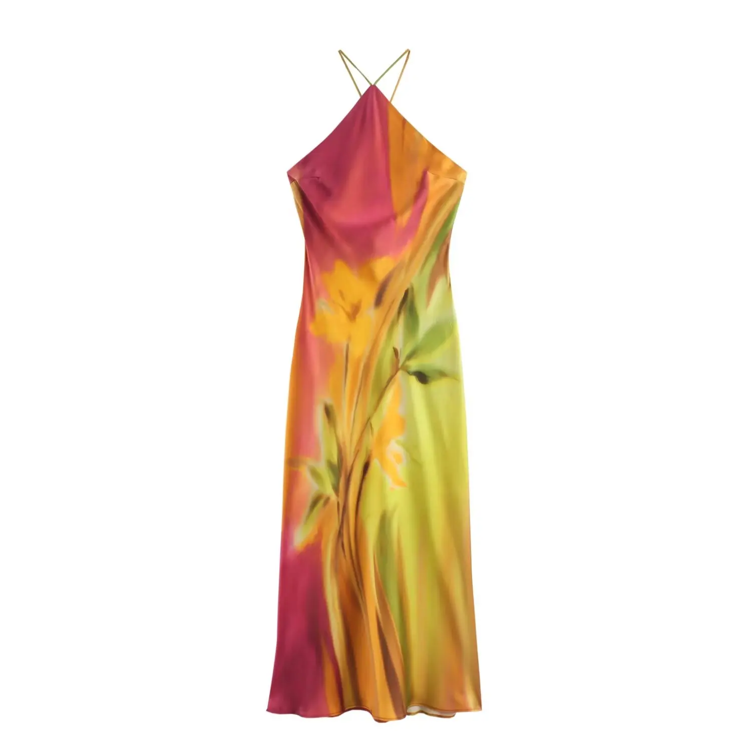 PB&ZA Women 2024 summer New Chic Fashion Silky texture Midi Dress Vintage Sleeveless Female Dresses robe Mujer