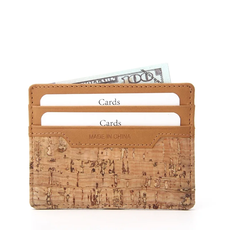Cork Card Holder RFID Blocking Card Holder Sleeve Leather Id Card Wallet for Men
