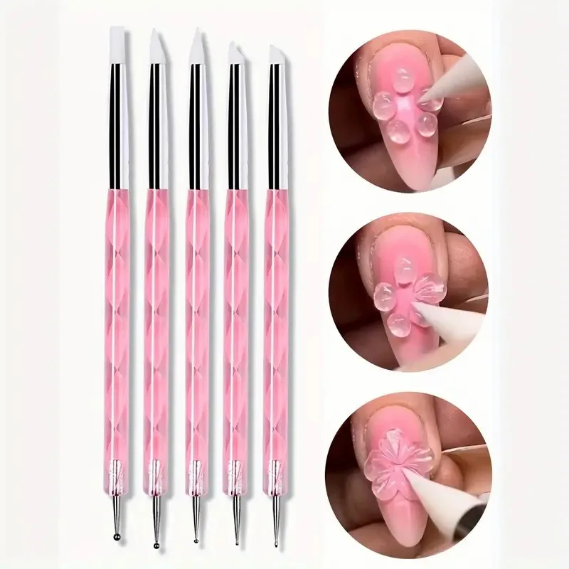 Dual-Head Nail Art Carving Brushes Manicure Dotting Pen Silicone Nail Sculpture Brush