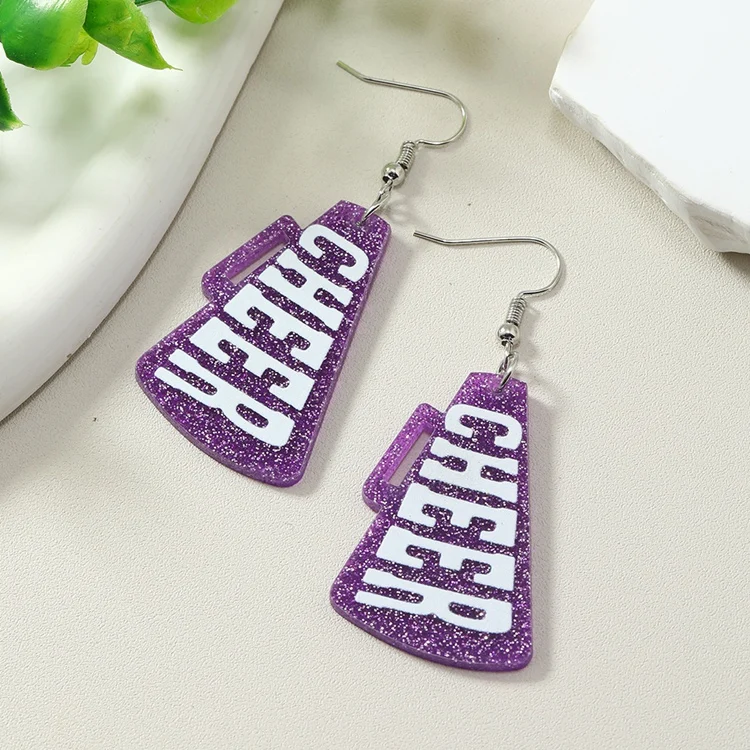 KQ-79 Glitter Cheerleading Squad Trumpet Cheer Acrylic Earrings