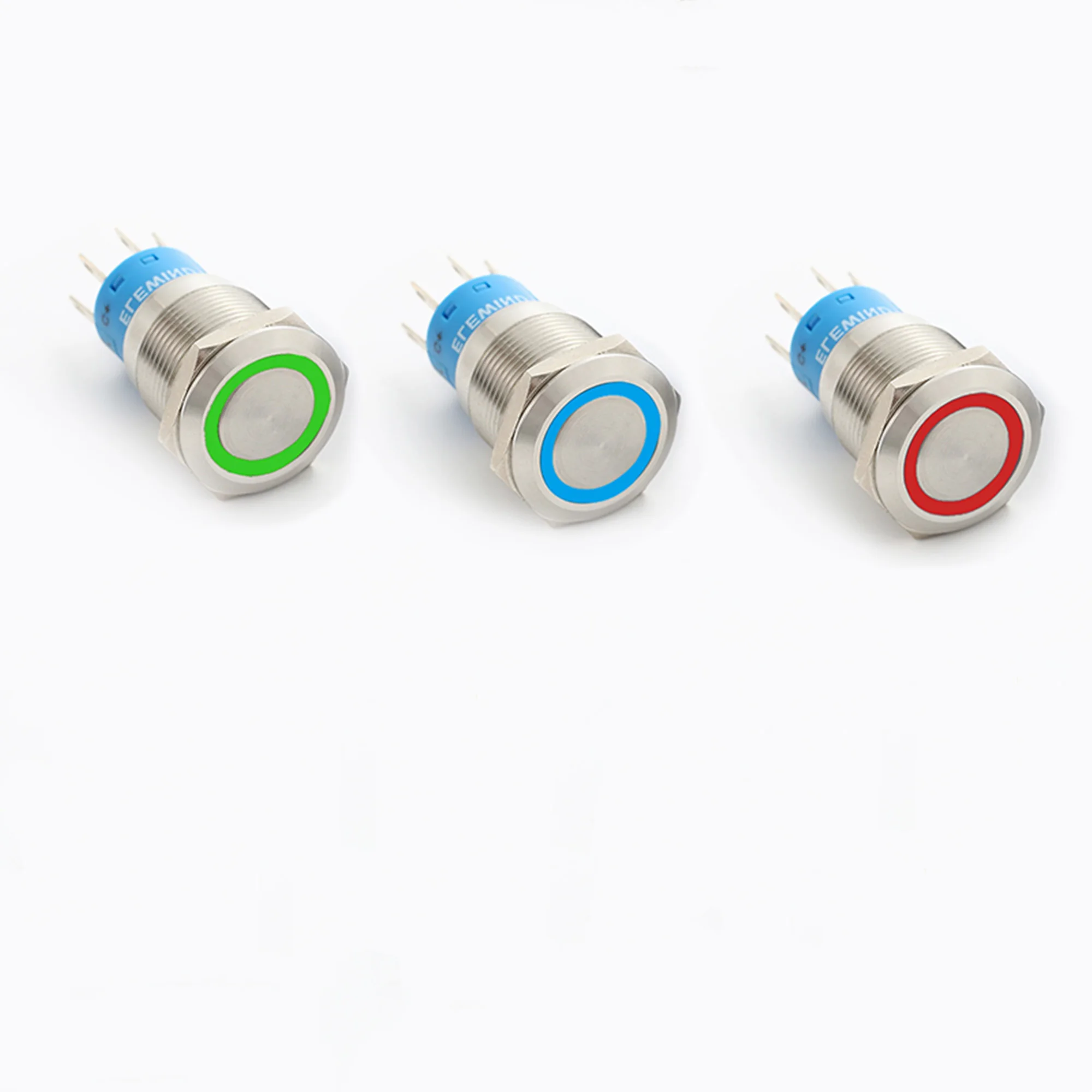 ELEWIND 19mm black or Stainless steel 3 led color ring illuminated push button switch(PM192F-11E/J/RGB/12V/A 4pins for led)
