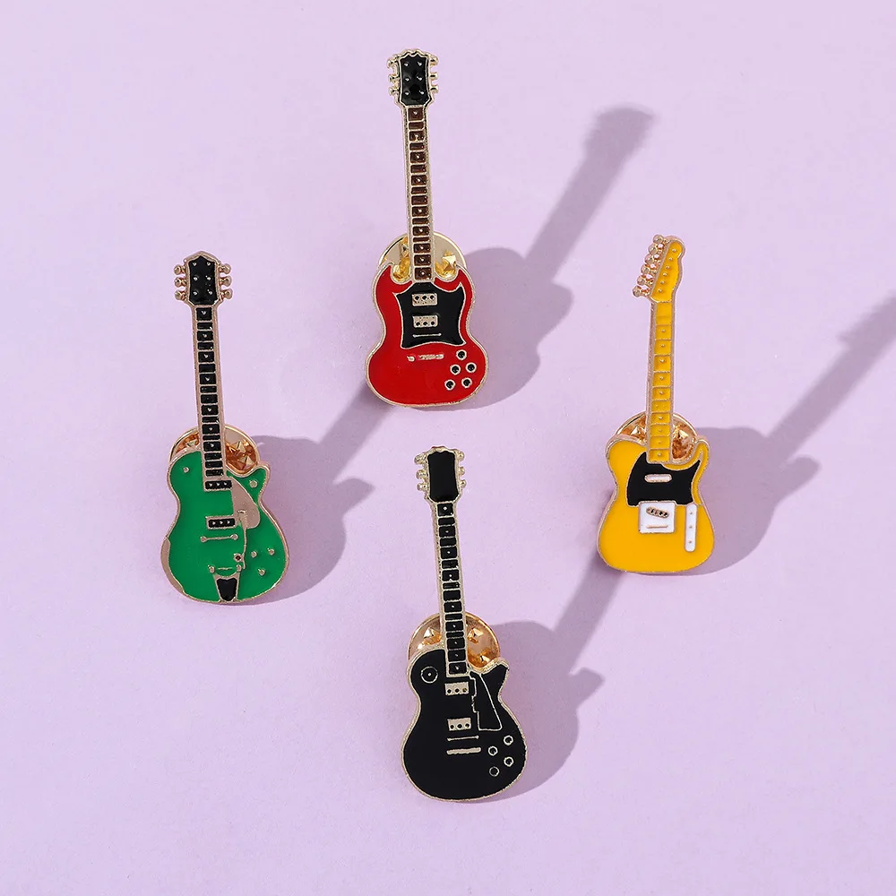 Vintage Fashion Electric Guitar Brooch Badge Clothing Bag Accessories Personality Instrument Pin Violin Metal enamel lapel pin