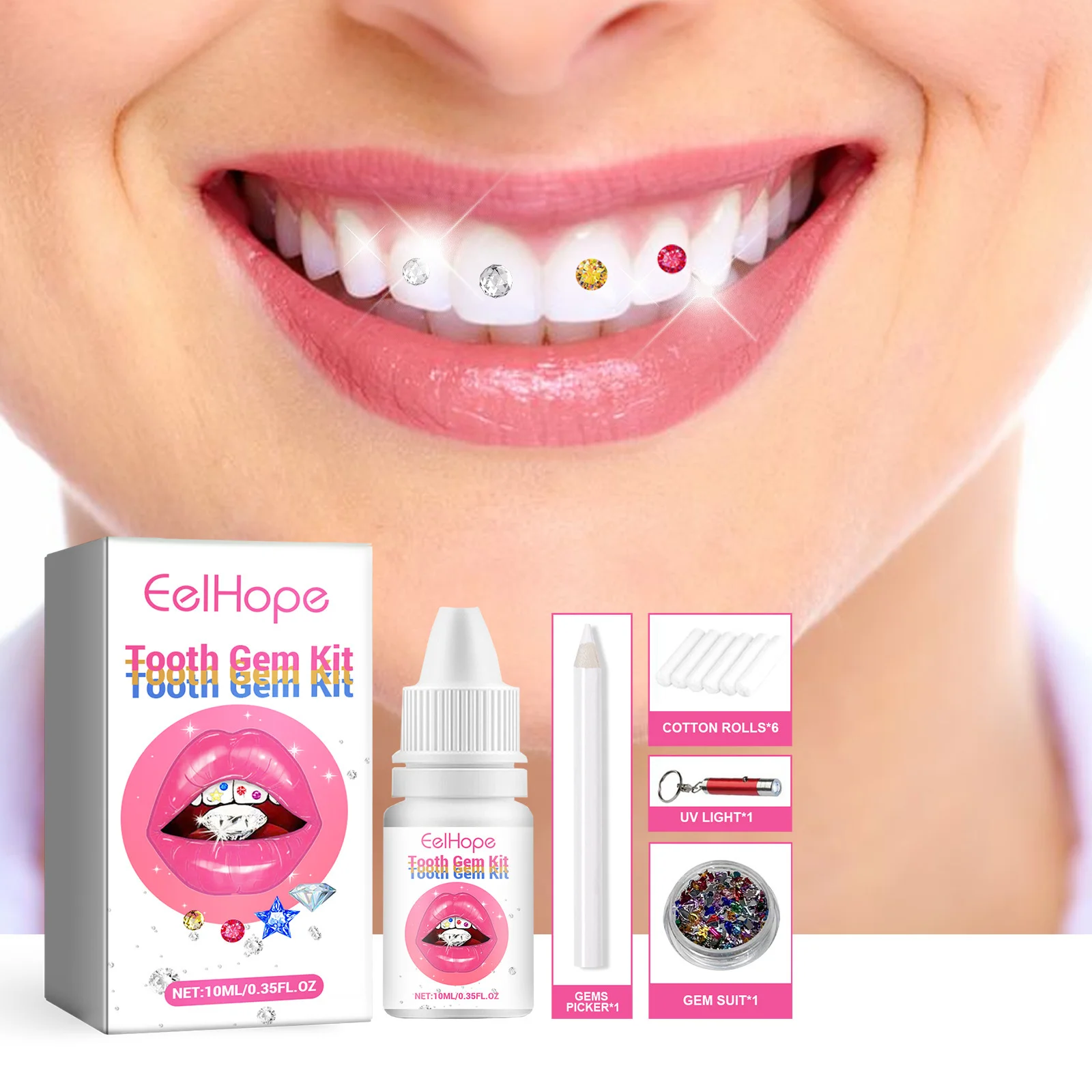 Hot Sale DIY Teeth Gems Kit With Curing Light And Glue Dental Decoration Diamond Crystal Tooth Gems Glue Kit