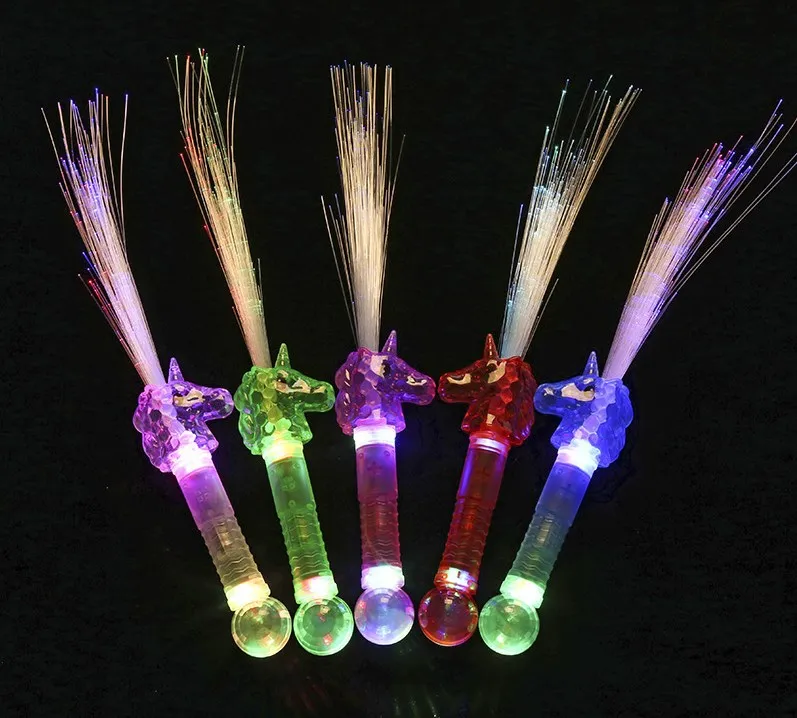 Party Light Up Unicorn Fiber Optic Led Sticks Promotional Flashing Led Unicorn Fiber Optic Stick Wands