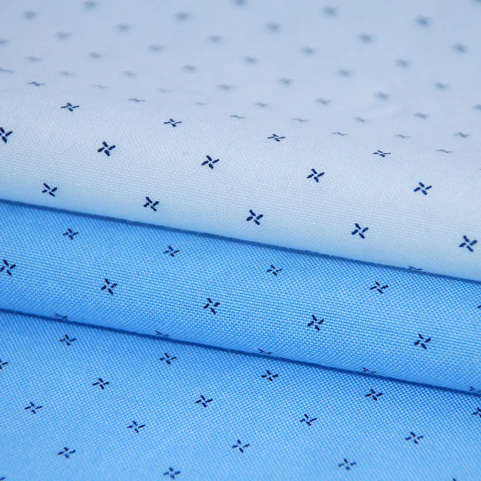 Wholesale high quality yarn dyed indigo chambray CVC 45% polyester 55% cotton print oxford fabric for men shirting