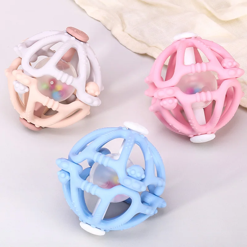 Customization 2 in 1 New Chew Ring Ball Kid Stacking Silicone Rattles Teether Baby Teething Toy For Babies