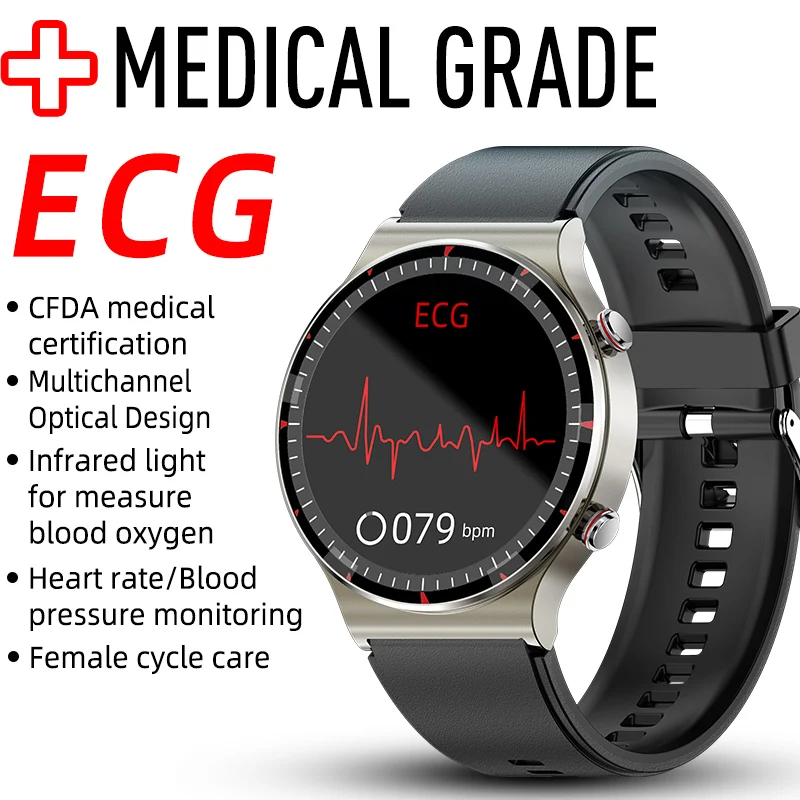 Medical Health CFDA Tracker Smartwatch Blood Oxygen Monitor Waterproof IP67 Health Sport Smart Watch  With ECG PPG SPO2 HRV