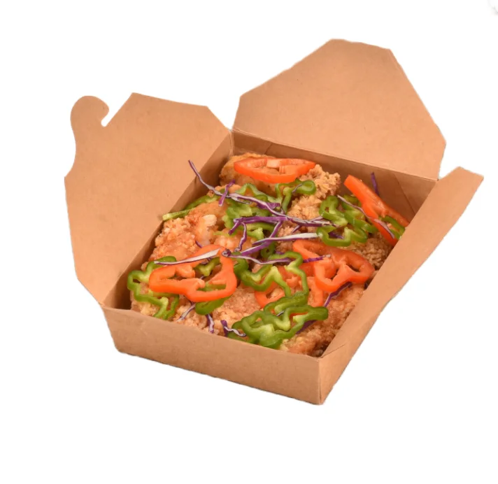 Disposable 100% Biodegradable Paper Box Takeaway Printed Kraft Paper Lunch Fast Food Container