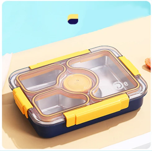 4-Compartment SUS 304 Stainless Steel Tiffin Bento Box Leak-Proof Plastic Lid Takeaway Lunch box for children