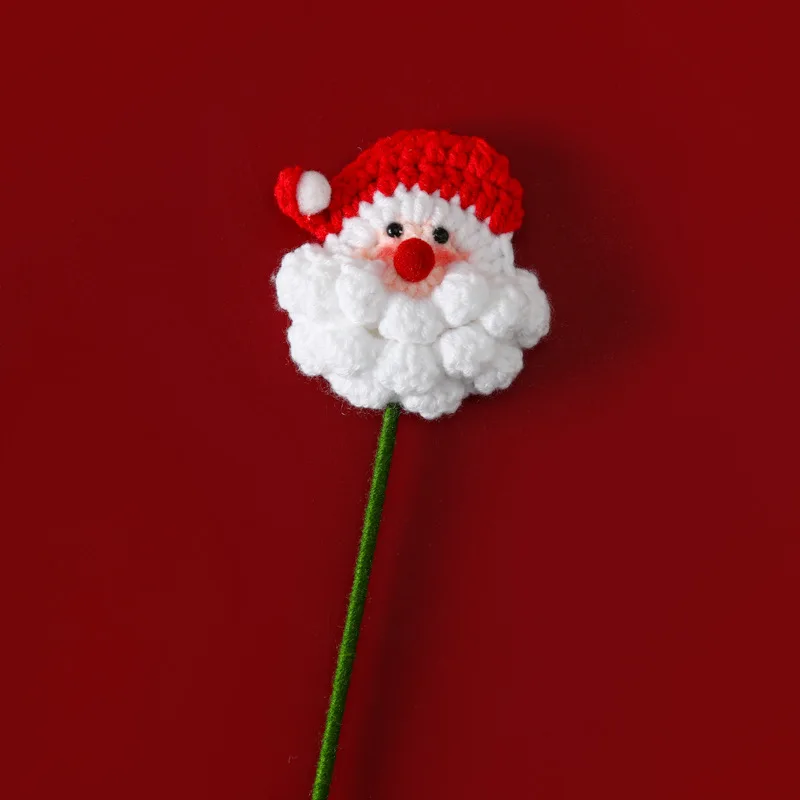 Christmas Cotton Red Bean Leaves Artificial Flowers Crochet Bouquet with Santa Claus and Pine Cones