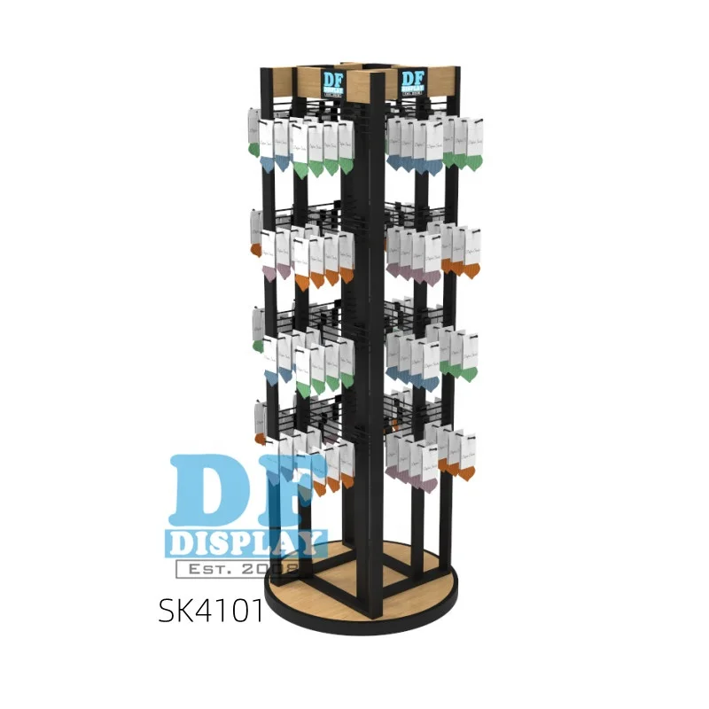 SK4101   SOCK DISPLAY  four sided rotating with  steel iron string to hold accessories rack slipper glove display rack